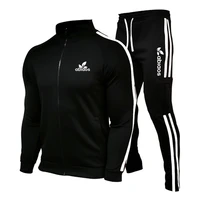 spring 2022 new brand mens zipper cardigan coat sweatpants set stripe running gym basketball jogging 2 piece set