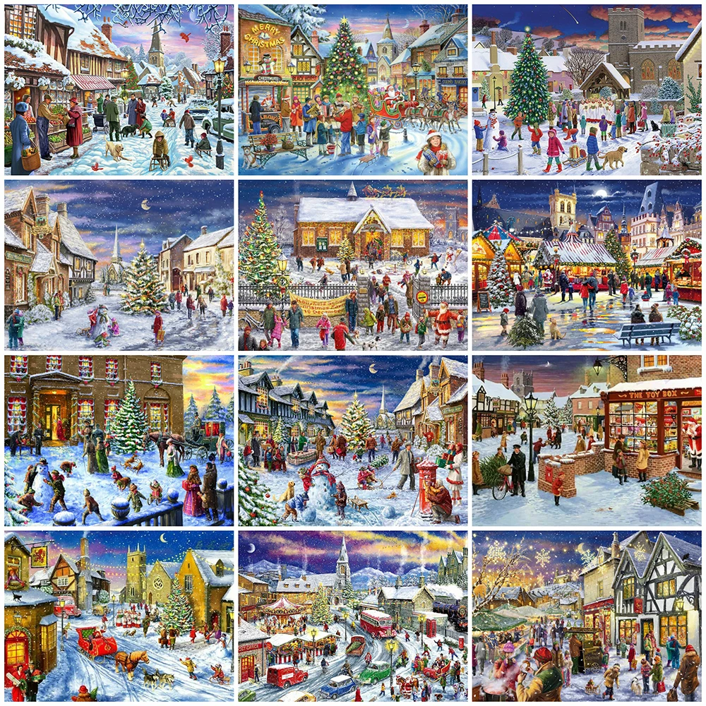 

Diy 5D Diamond Painting Christmas New Year Scenery Embroidery Acrylic Round Square Diamond Modern Home Decoration Cross Stitch