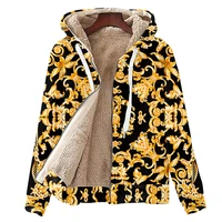 luxury baroque golden flower 3d print fleece hoodie unisex pullover winter outwear streetwear oversize coat custom wholesale