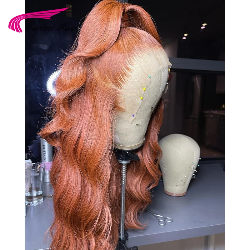 Светильник-оранжевый имбирный цвет 13x4 фронтальные парики на сетке 180%