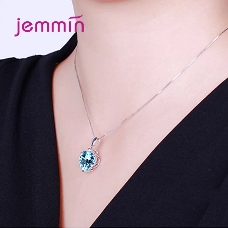 

Fashion Romantic 925 Sterling Silver Heart Shape Sapphire Pendant Necklace for Women Fine Jewelry Valentine's Day Christmas Gift
