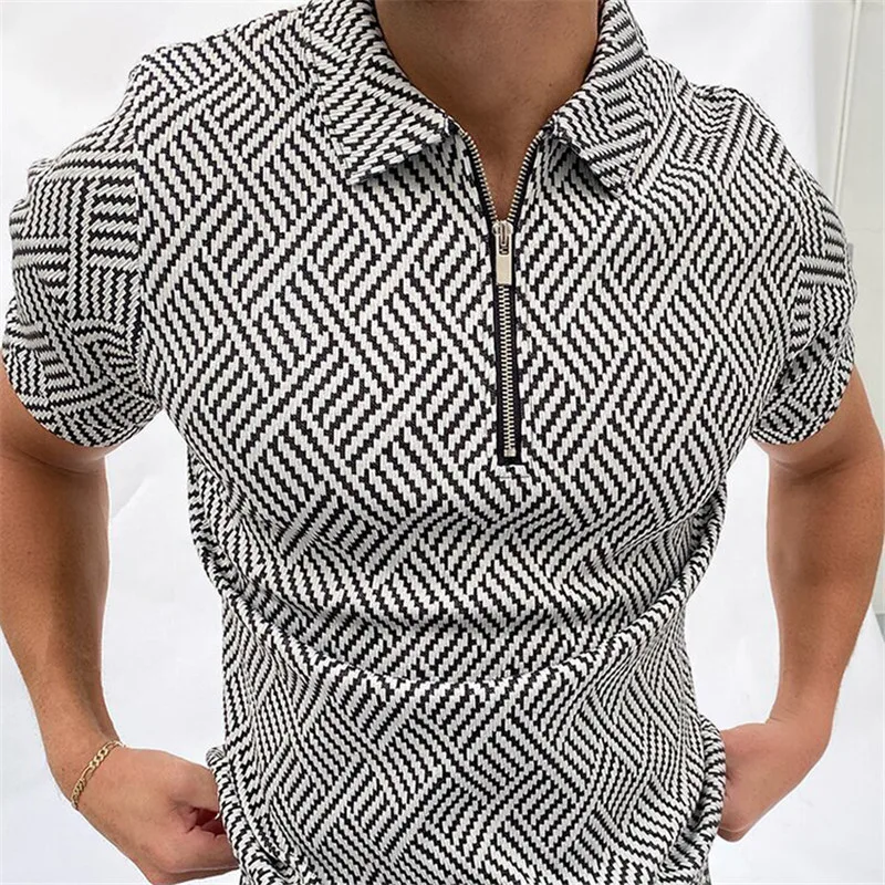 

Fashion Patchwork Men Short Sleeve Polo Shirts Casual Turn-down Collar Zipper Design Tops Nice Summer Harajuku Men's Streetwear