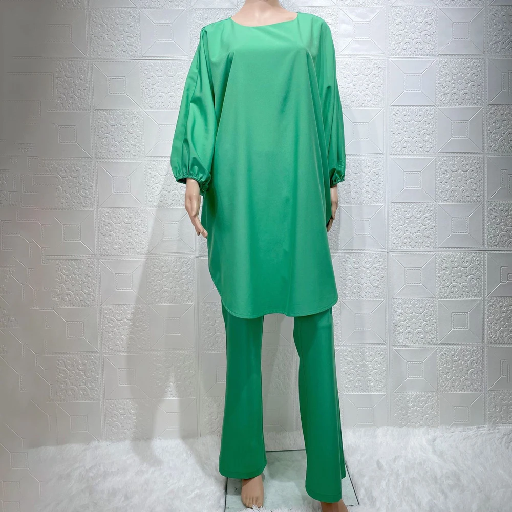 

MD Plus Size Women Clothing Two Piece Set Kaftan Moroccan 2021 Eid Mubarak Top Pants Suit Kimono Dubai Abaya Femme Outfit Boubou