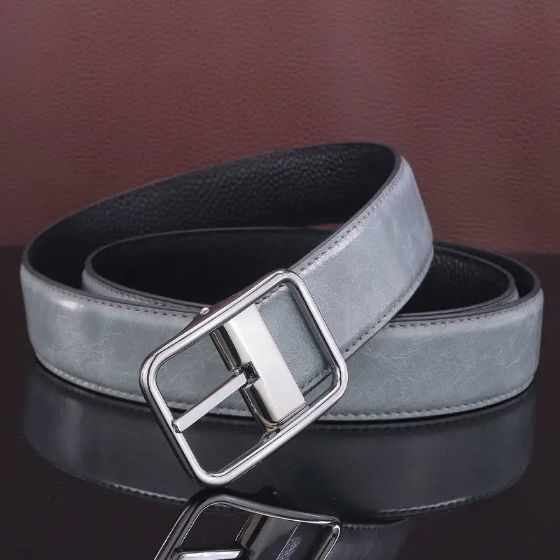 Japanese Belt Male Korean Version Trend Casual Pin Buckle Light Gray Leather Youth Trouser Belt Fashion Young Student Belt