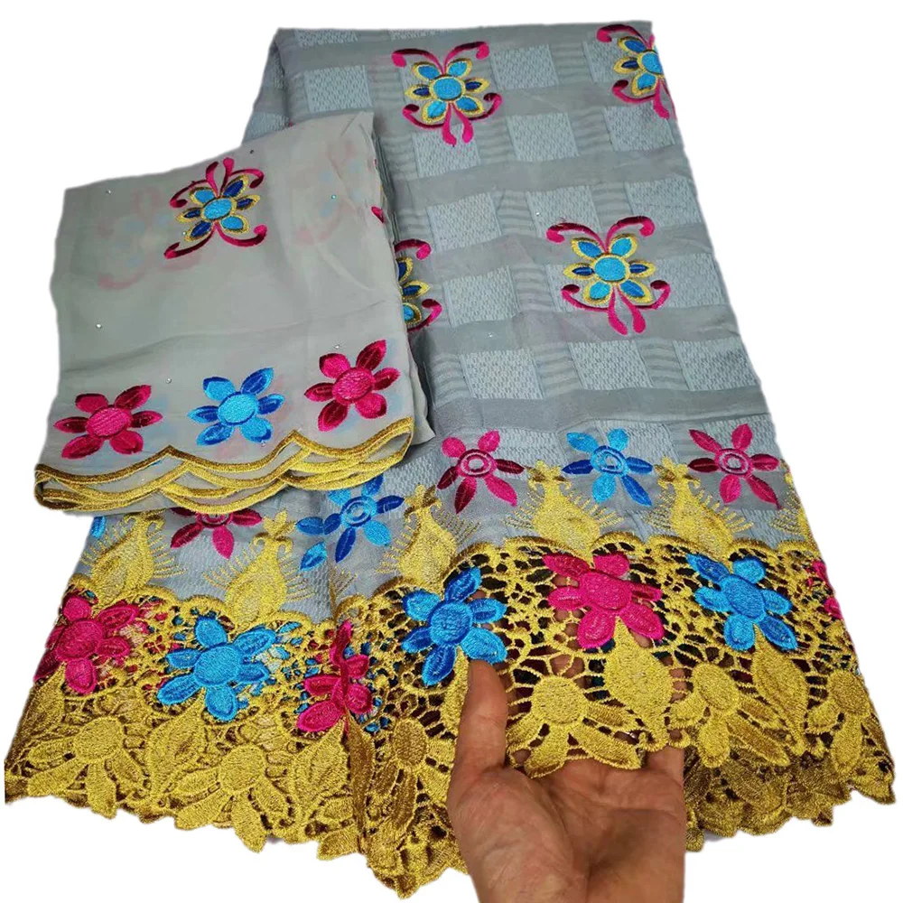 

Most wonderful 100% Cotton Fabric YCS32 embroidered triple-colors pattern with stones 5+2 yards Swiss Voile Lace dress Fabric