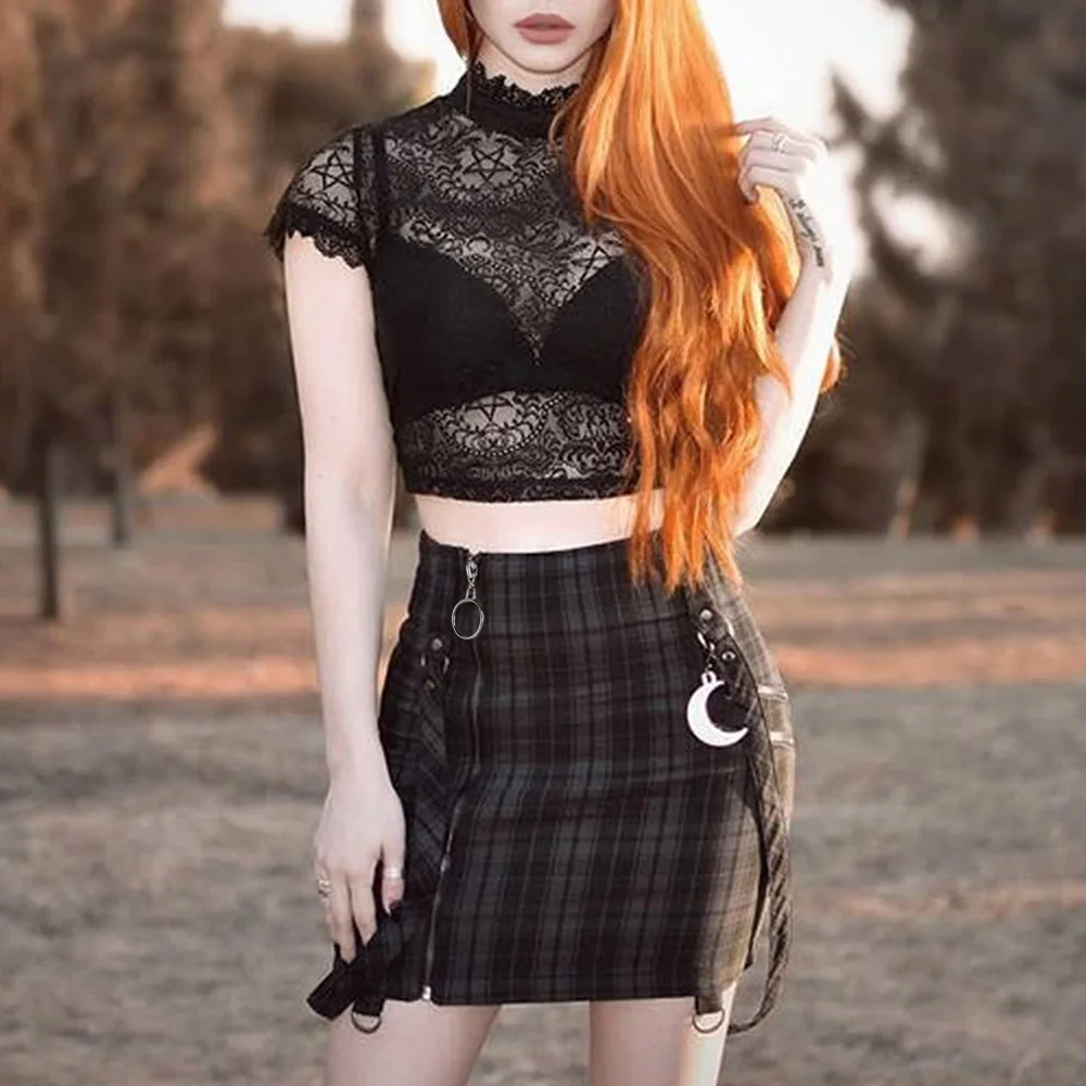 Готическая юбка карандаш для девочек винтажные клетчатые юбки на молнии Женская