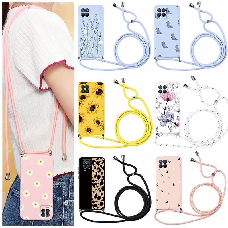 for realme 8 phone case 6 4 silicone tpu back cover for oppo realme 8 pro realme8 coque lanyard necklace strap cord rope fundas free global shipping