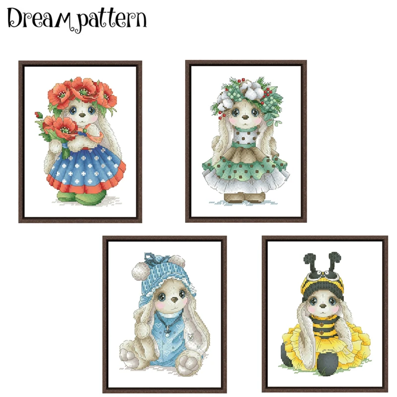 

Bunny with poppies cross stitch kits cartoon pattern 18ct 14ct 11ct white fabric cotton thread DIY embroidery kit for beginners