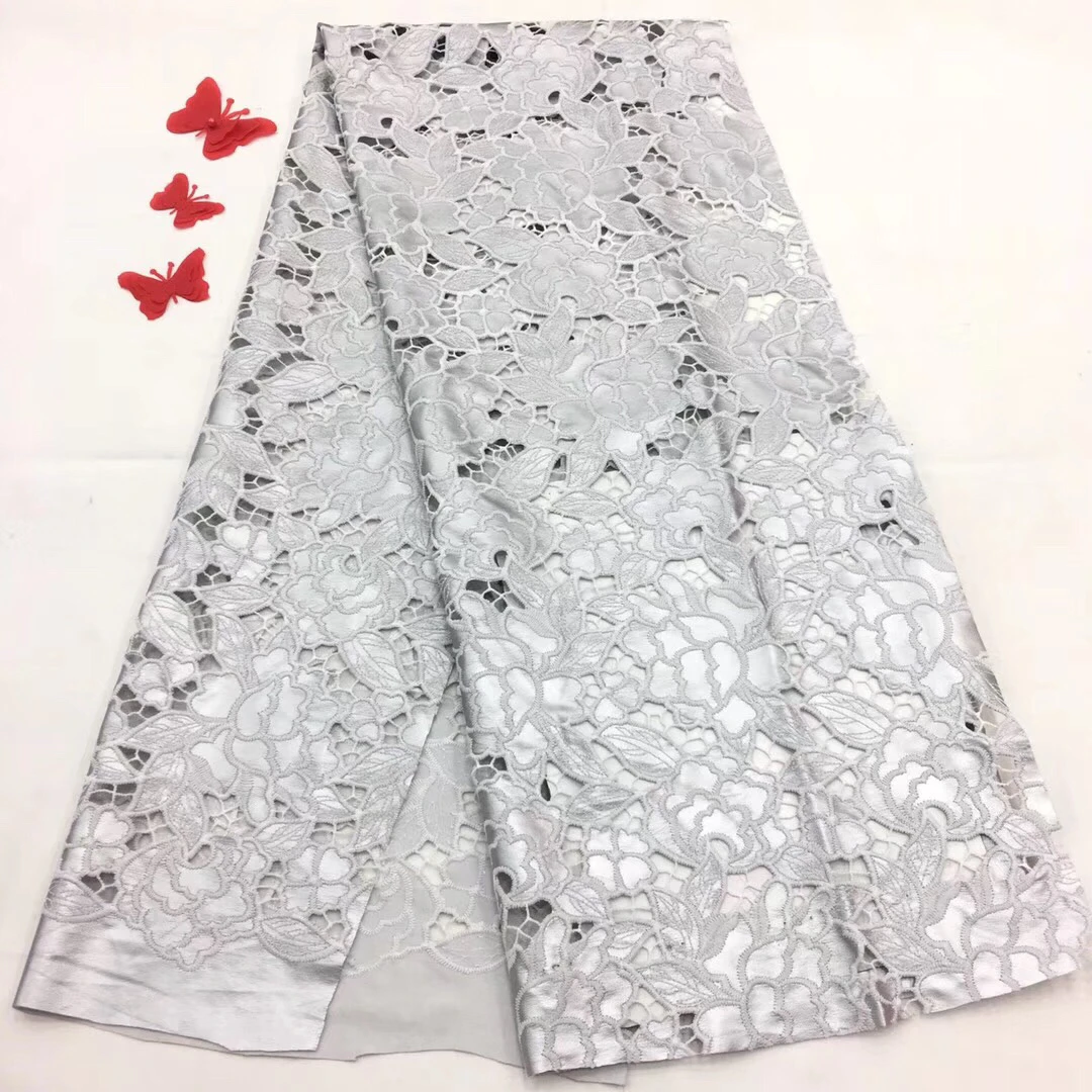 

Gray color African Cord Lace Nigerian Guipure Lace Fabric High Quality For Wedding Embroidered Lace Free Shipping D205