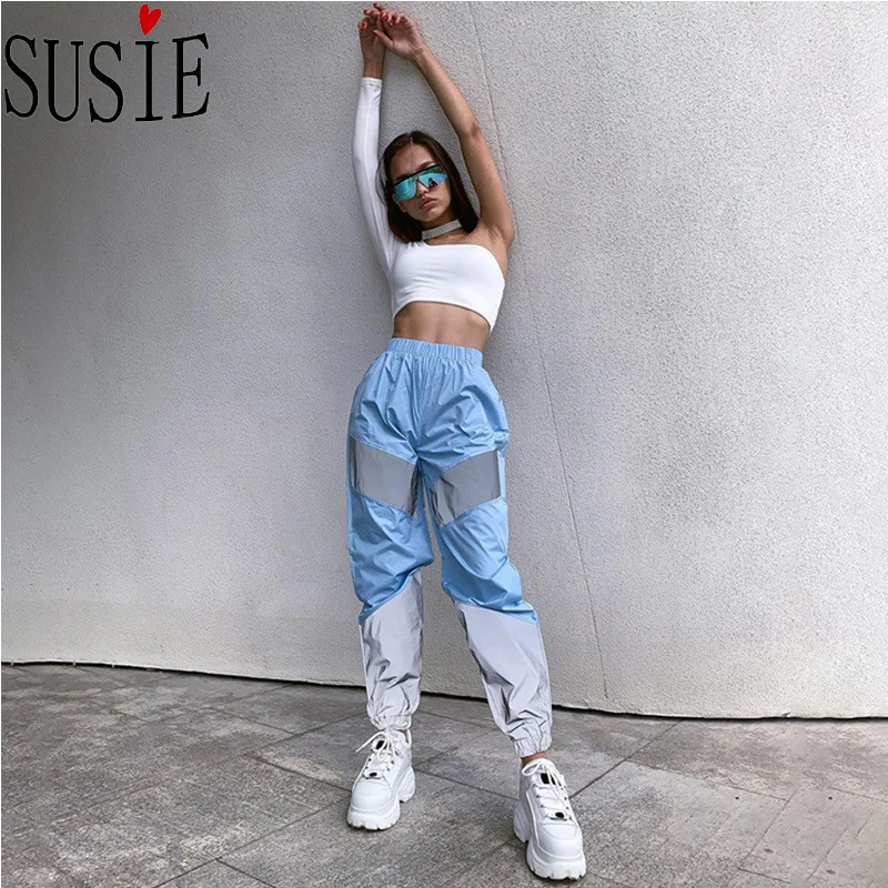 Брюки Светоотражающие женские брюки джоггеры нейлоновая Лоскутная спортивная