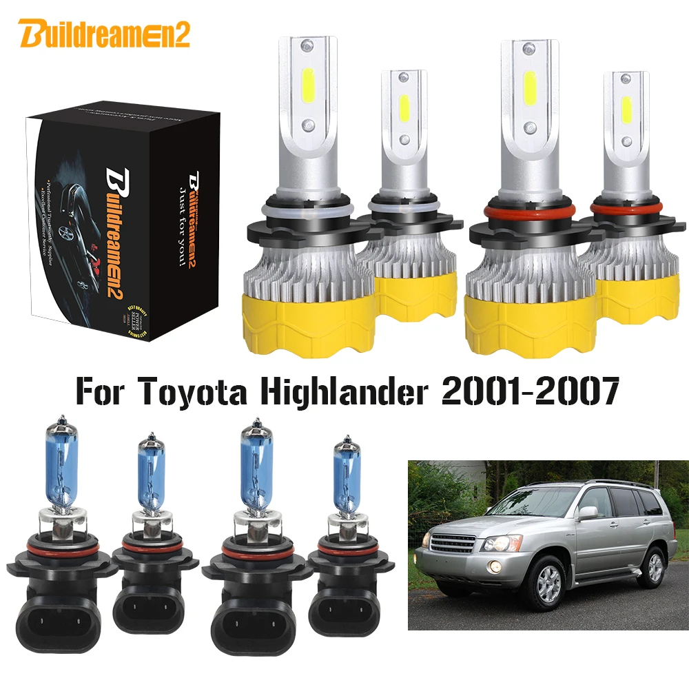 Buildreamen2 4 X Car Headlight High Low Beam LED Halogen Headlamp Bulb For Toyota Highlander 2001 2002 2003 2004 2005 2006 2007