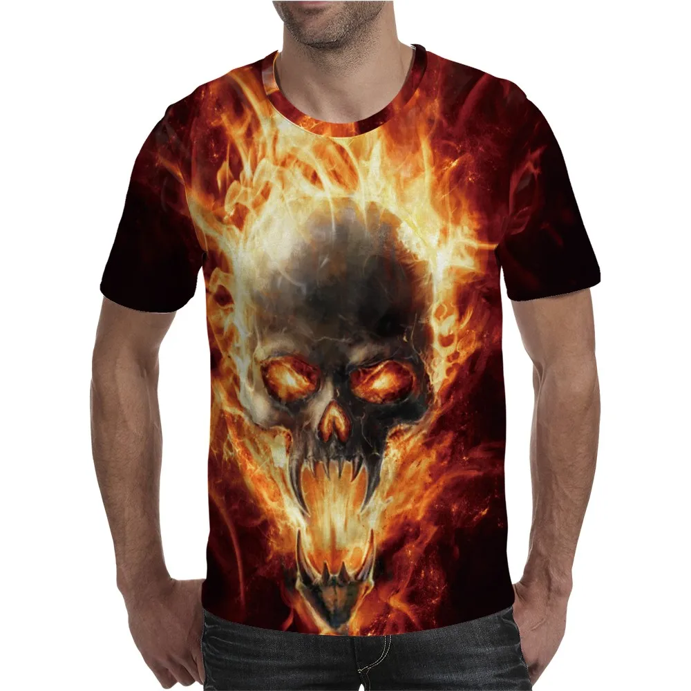 Новинка 2020! Мужская футболка с изображением черепа и пламени красивая в стиле хип