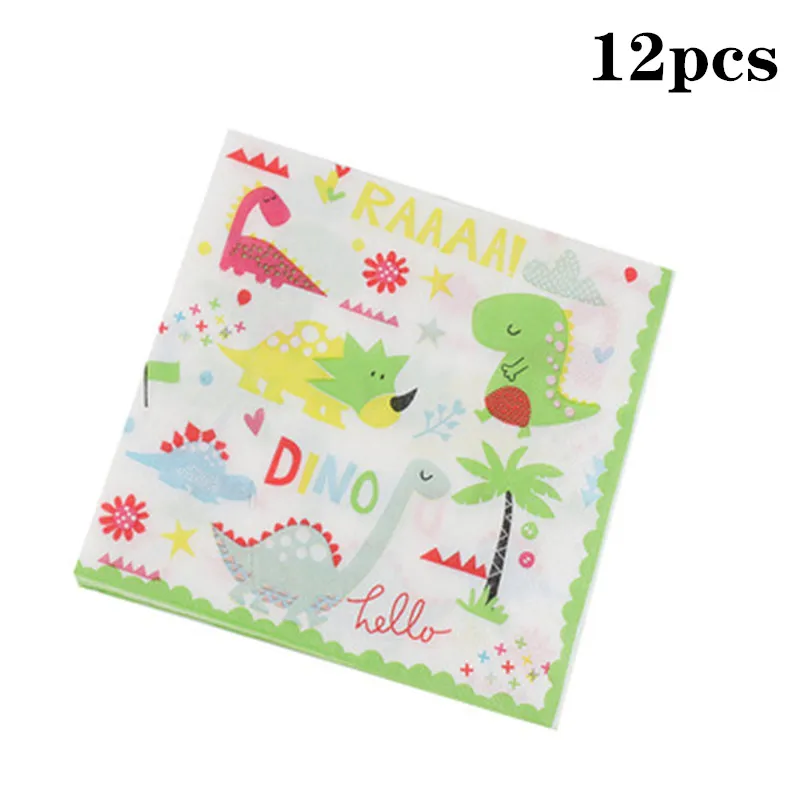 napkin 12pcs Мотив динозавра праздничный набор столовой посуды Одноразовая бумажная тарелка скатерть торт Топпер с первого дня рождения товары для мальчиков - Цвет: napkin 12pcs