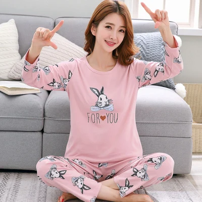 women pajamas Пижама для отдыха и сна, топ с длинными рукавами+ длинные штаны, Женский пижамный комплект, мультяшная Пижама, Хлопковая пижама для женщин, Размеры M, L, XL, XXL, XXXL - Цвет: women pajamas