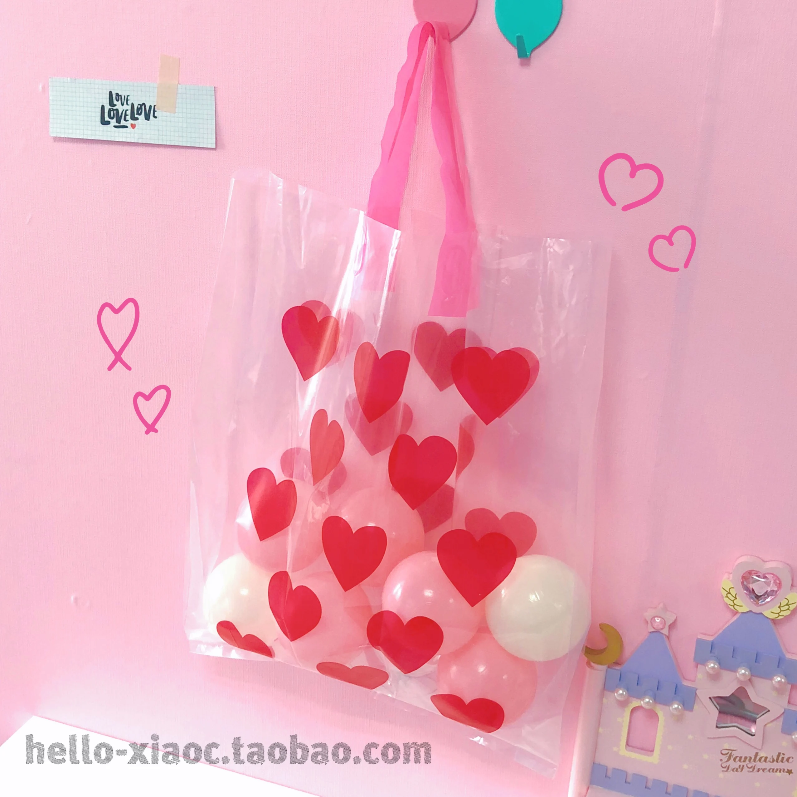 

5 шт./лот Корейская женская Сумка love, прозрачный пластиковый пакет, сумки для покупок