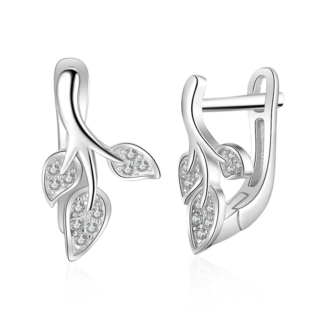 JewelOra, однотонные 925 пробы, серебряные серьги-гвоздики для женщин, серебро 925, ювелирное изделие для женщин, кубический цирконий, серьги в форме сердца и листьев для девочек - Окраска металла: E3344