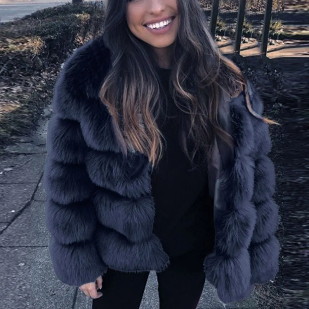Пальто из искусственного меха Женская шерстяная куртка с длинным рукавом и