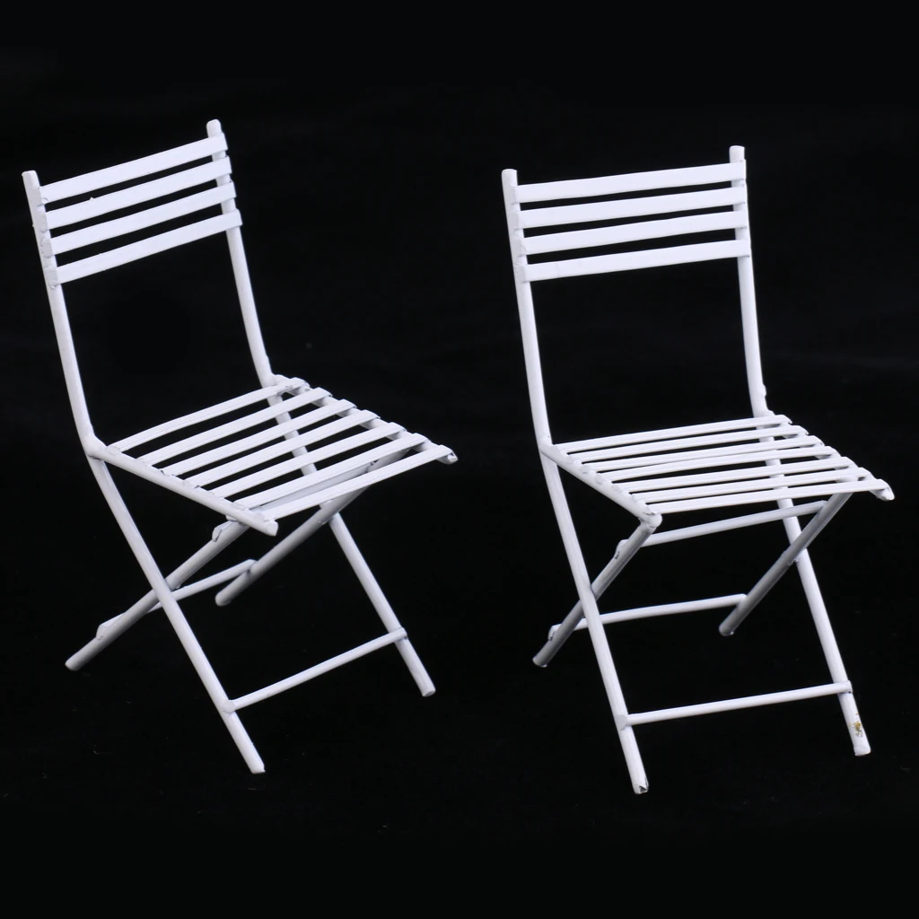 

1:12th White Metal Crafted Table With 2 Chairs Dollhouse Miniature Furniture