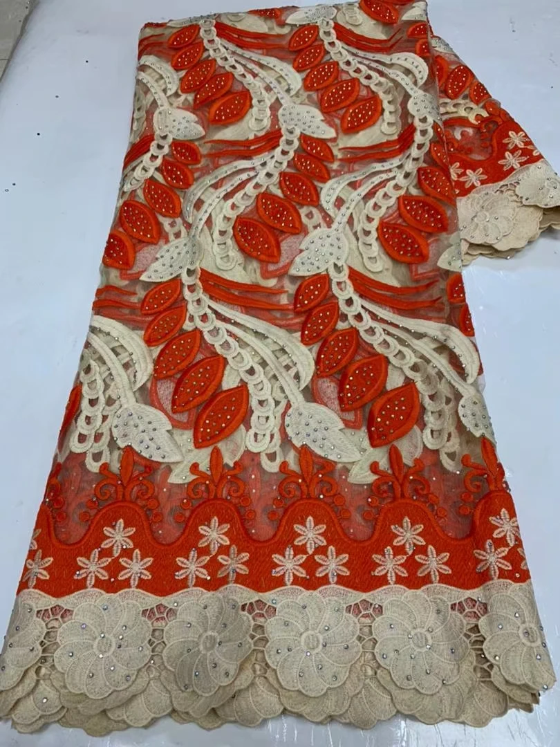 

Африканское французское кружево с вышивкой камнями, Африканское кружево, ткань, шнур, гипюровое кружево, 5 ярдов, нигерийская кружевная ткан...