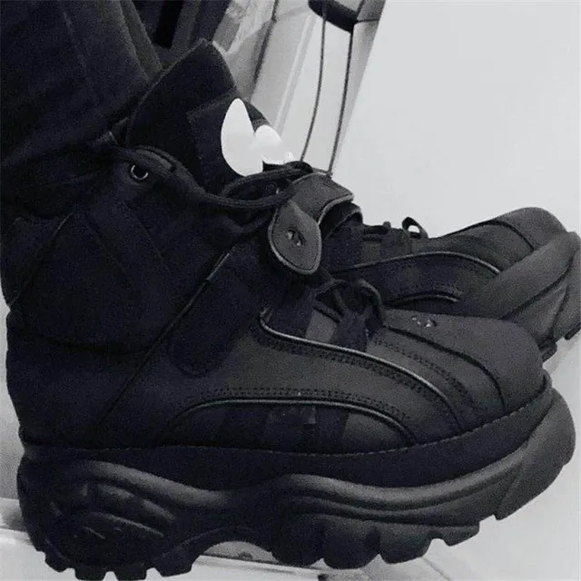 black(high-top) Prova Perfetto; коллекция года; сезон осень; женские кроссовки с высоким берцем; повседневная обувь, увеличивающая рост; кроссовки из натуральной кожи; цвет черный, красный - Цвет: black(high-top)