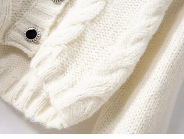 

Women Sweater Button Short Thick Thread Cable Knit Cardigan