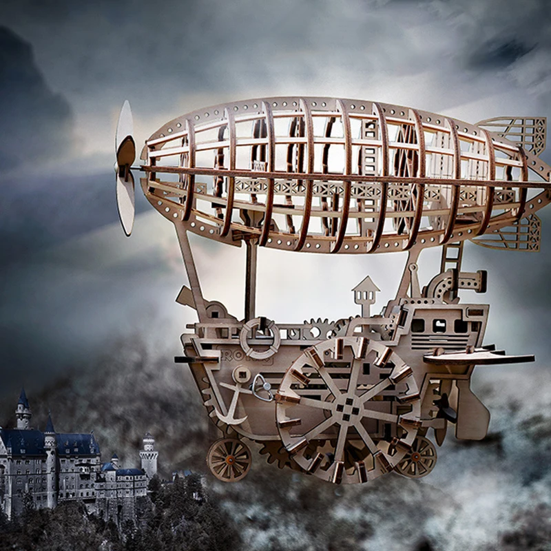 3D Wooden Train Airship Tractor Puzzle Games Assembly Model Kits Toys For Children Kids Girls Birthday Gift