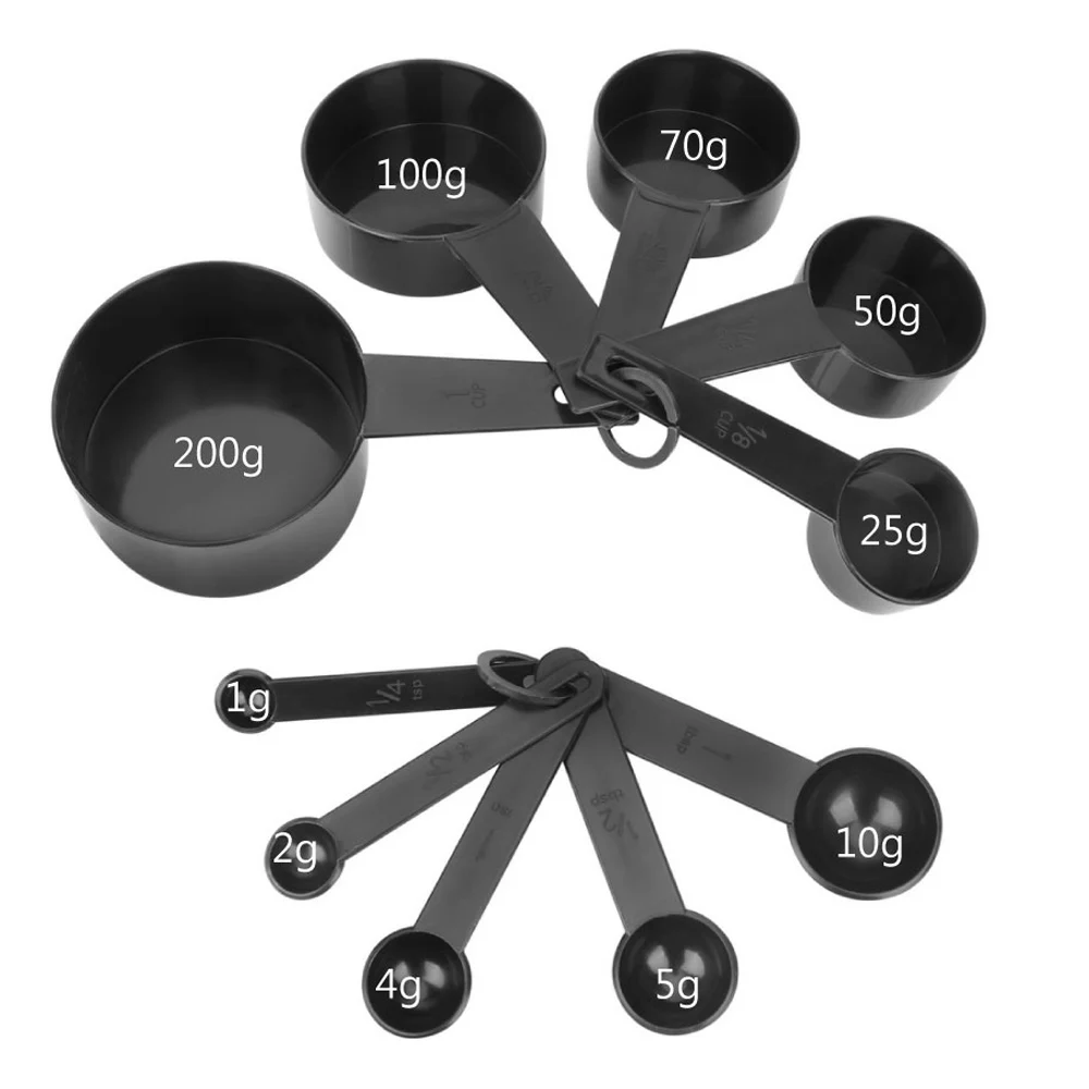 

10pcs Measuring Cups And Measuring Spoon Scoop Plastic Handle Kitchen Measuring Tool Black Color