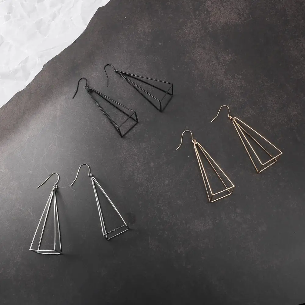 Модные темпераментные полые треугольные пирамиды висячие серьги геометричные