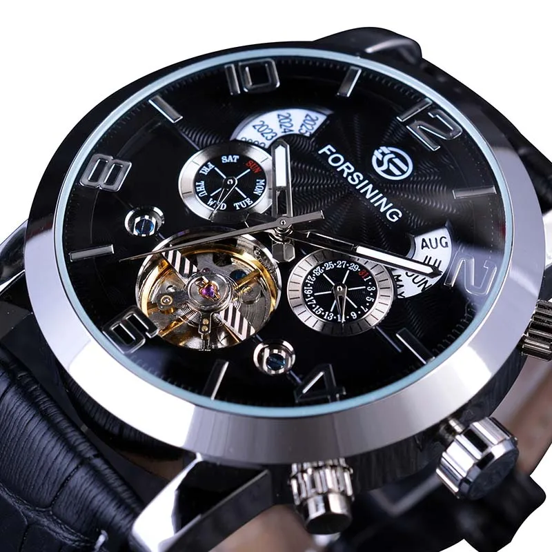 GMT373-2 Forsining Tourbillion модные волны черный золотой часы многофункциональный дисплей Мужские автоматические механические часы лучший бренд класса люкс - Цвет: GMT373-2