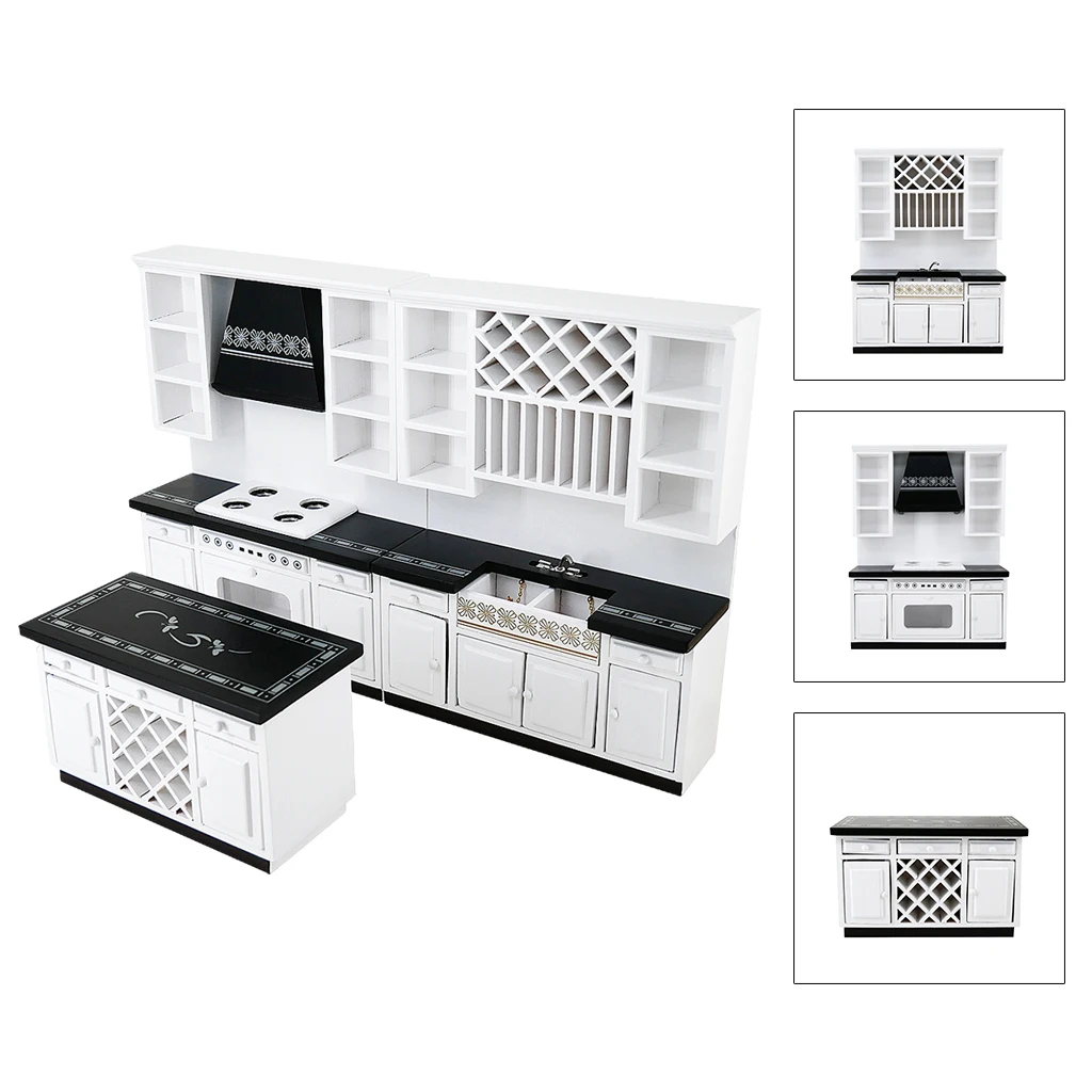 112 scale dollhouse miniature kitchen cabinets set mini furniture stove counter cabinets for kitchen decor free global shipping