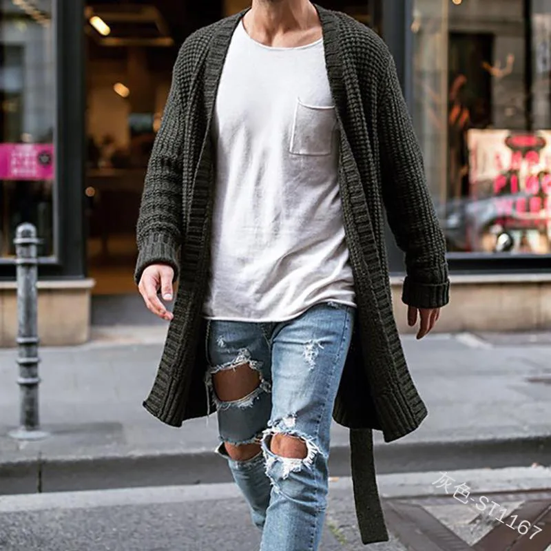 

Mandylandy Men's Fashion Long-Sleeved Cardigan Solid Color Sweater Autumn Casual Knitted O-Neck Sweater Coat