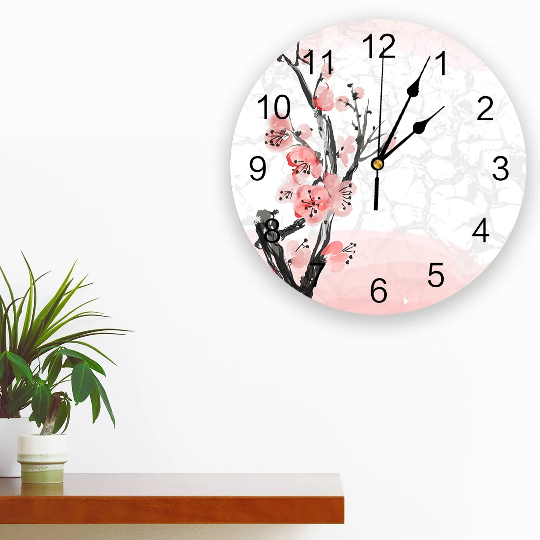 Настенные часы из ПВХ с изображением розовой вишни цветочным принтом