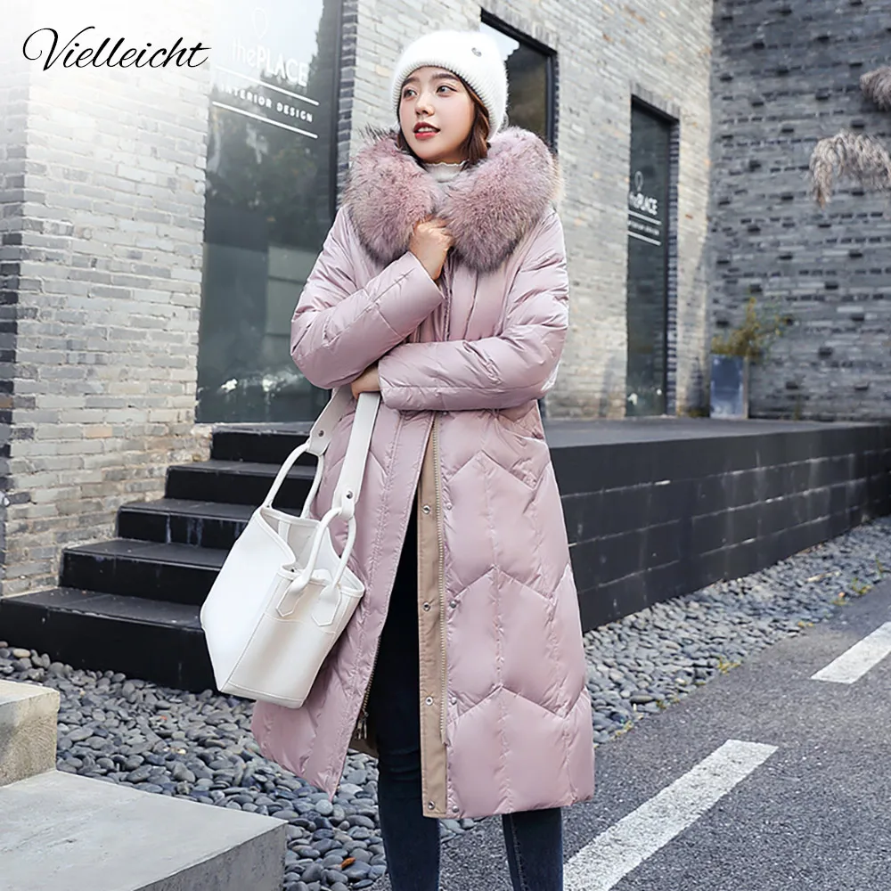 Vielleicht 2021 New Cotton Padded Liner Parkas Fashion Fur Collar Winter Jacket Women Long Hooded Winter Coat Two Sides Wear