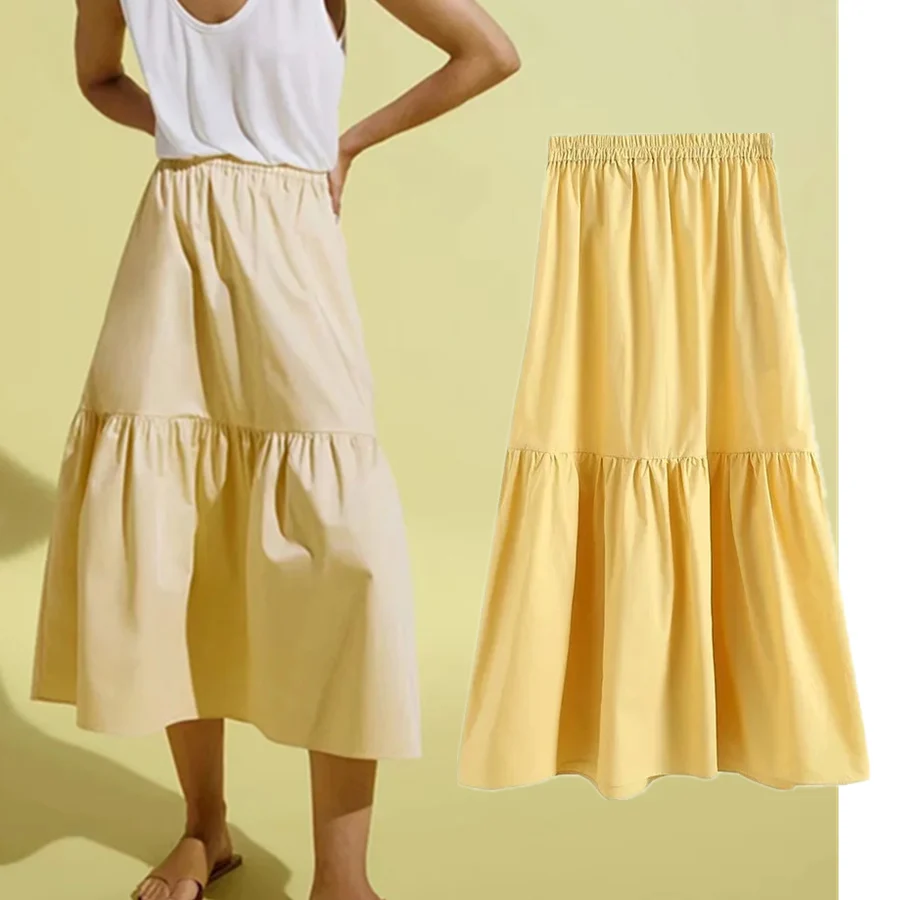

Maxdutti Faldas Mujer Moda Indie народный винтажный повседневный хлопок Высокая талия каскадная длинная юбка однотонные женские юбки