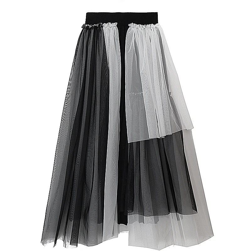Женская Лоскутная юбка XITAO повседневная Асимметричная сетчатая трапециевидной
