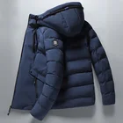 Мужская парка с капюшоном, теплая двухсторонняя хлопковая куртка с воротником-стойкой, повседневное пальто, синяя, для зимы, 2021