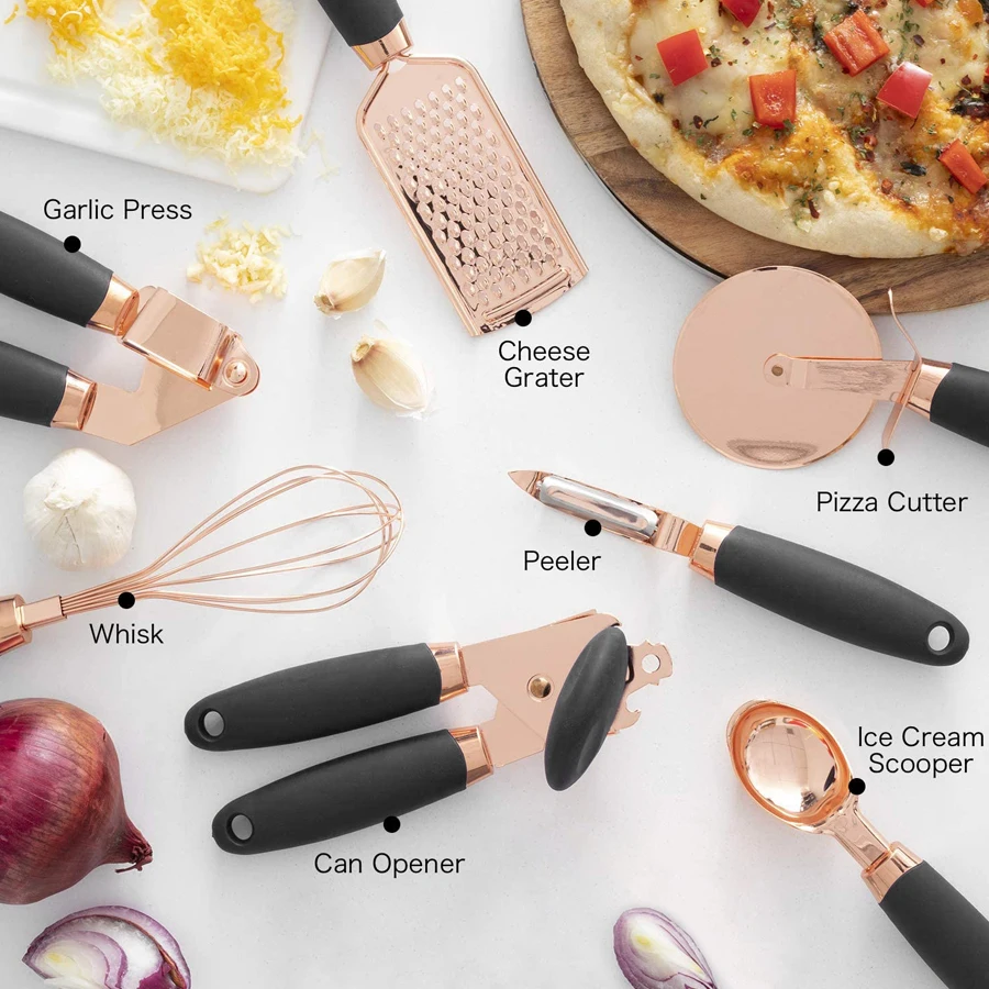 stainless steel kitchen utensils set high quality can opener peeler pizza cutter garlic press cheese grinding cooking gadgets free global shipping
