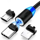 Магнитный кабель USB Type-C, Micro USB, для iPhone 12, 11, Xiaomi, Samsung, со светодиодной подсветкой, для быстрой зарядки и передачи данных
