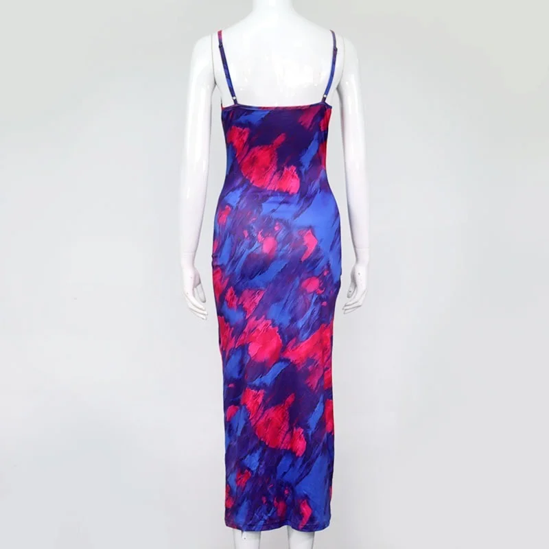 

Summer Tie Dye Beach Style Dress for Women Spaghetti Strap Blue Sexy Backless Party Night Club Ladies Dress New Spring Vestidos