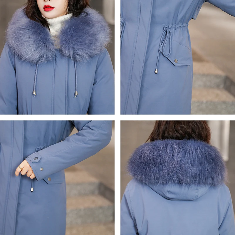 

Women's Winter Jacket Korean Style Slim Wool Liner Woman Parkas Hooded With Fur Collar Solid Thick Cotton Padded Overcoat Female