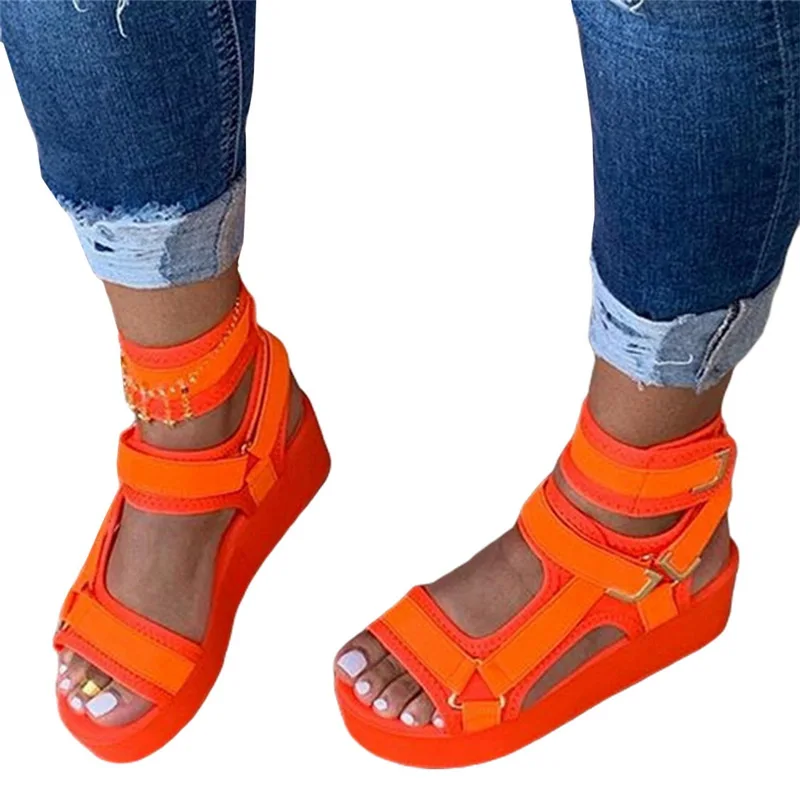 Сандалии женские на платформе с открытым носком босоножки липучке уличная