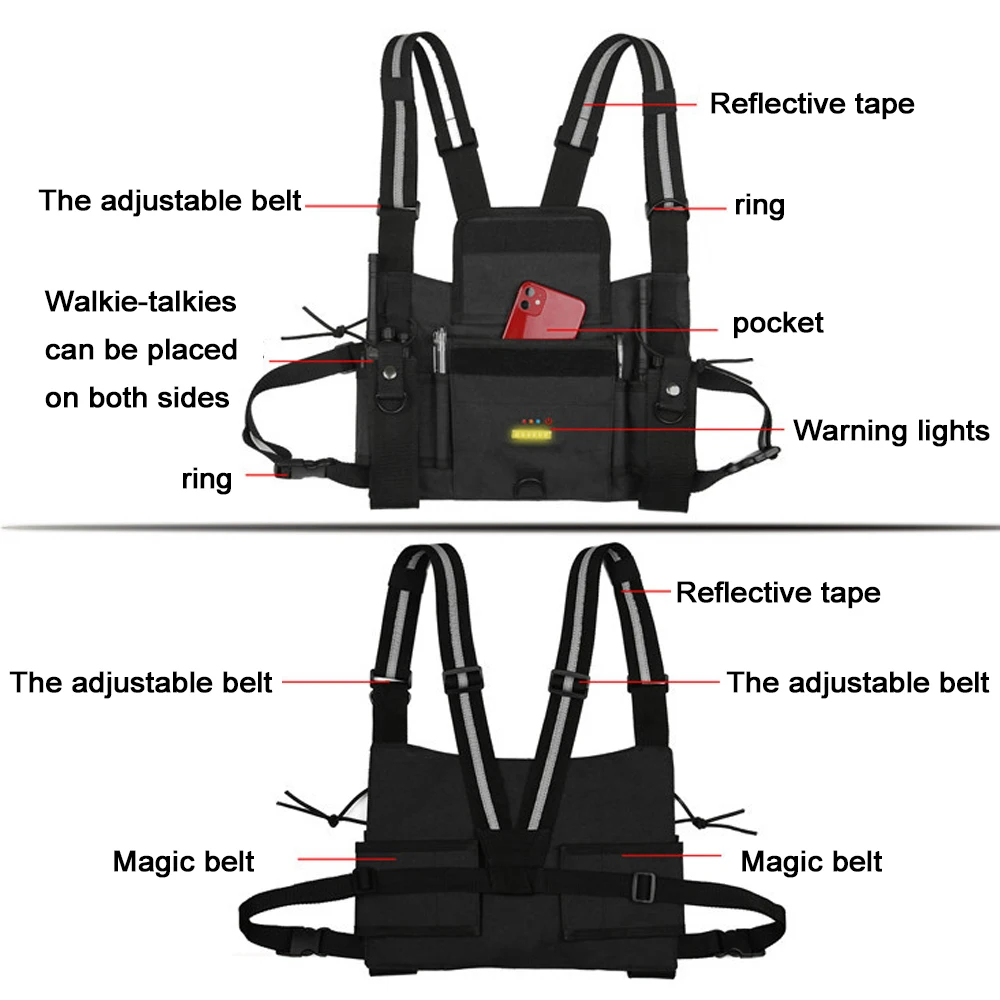 

Outdoor Night Flashing Warning Vest Interphone Vest Chest Bag Patrol Securitys Vest Multifunctional Storage Vest