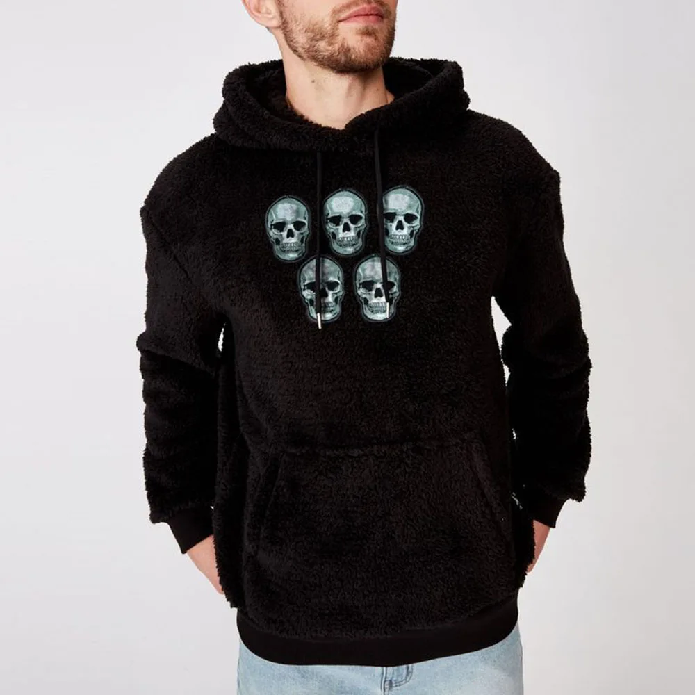 

Hoodies 2021 Autumn Winter New Fashion Men Solid Color Skull Printing Hooded Long Sleeve Western Style Casual Pullover Loose
