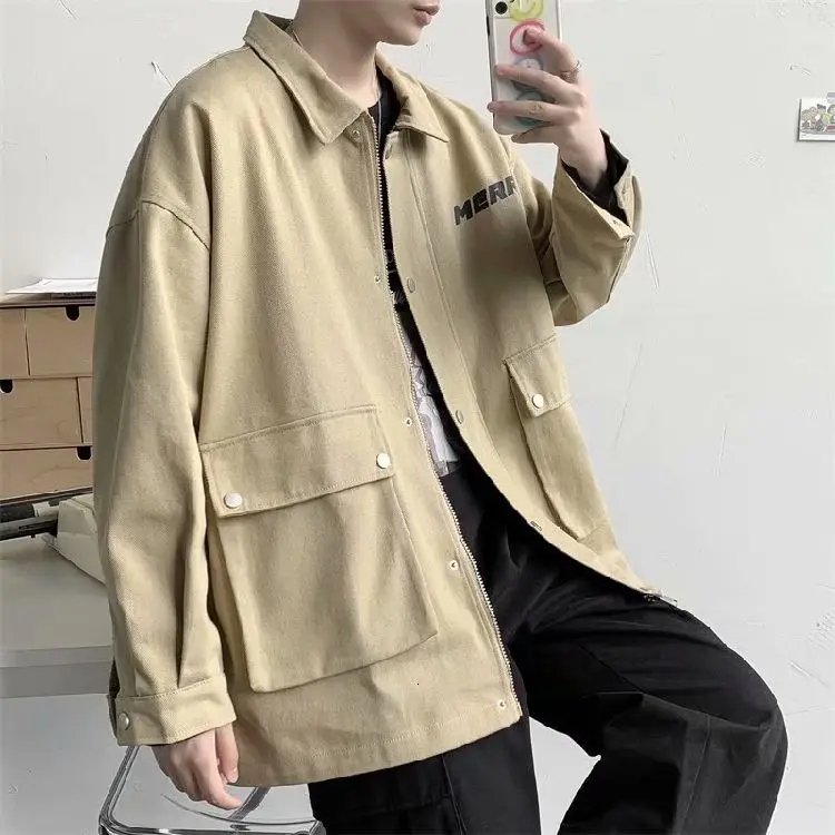 

2020 Autumn And Winter New Youth Popular Men's Loose Letter Printing Multi-pocket Tooling Jacket Fashion Casual Top M-2XL