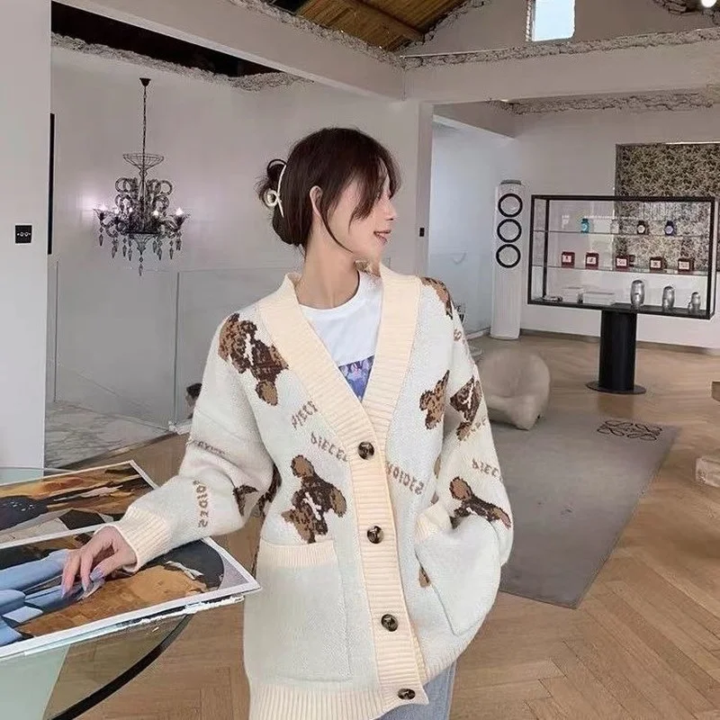 

Large size female lazy new knitted cardigan sweater jacket women's 2021 autumn and winter new Korean women loose trend ins hot