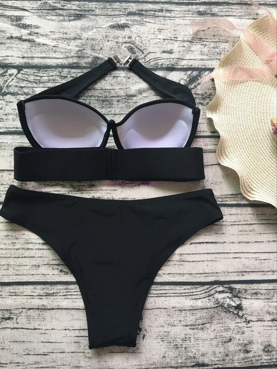 by dhl 200pcs hot Sexy Women Strapless Bandeau Push Up Black Bikini Set Brazilian Swimsuit Swimwear NewBathing Suit Biquinis | Женская