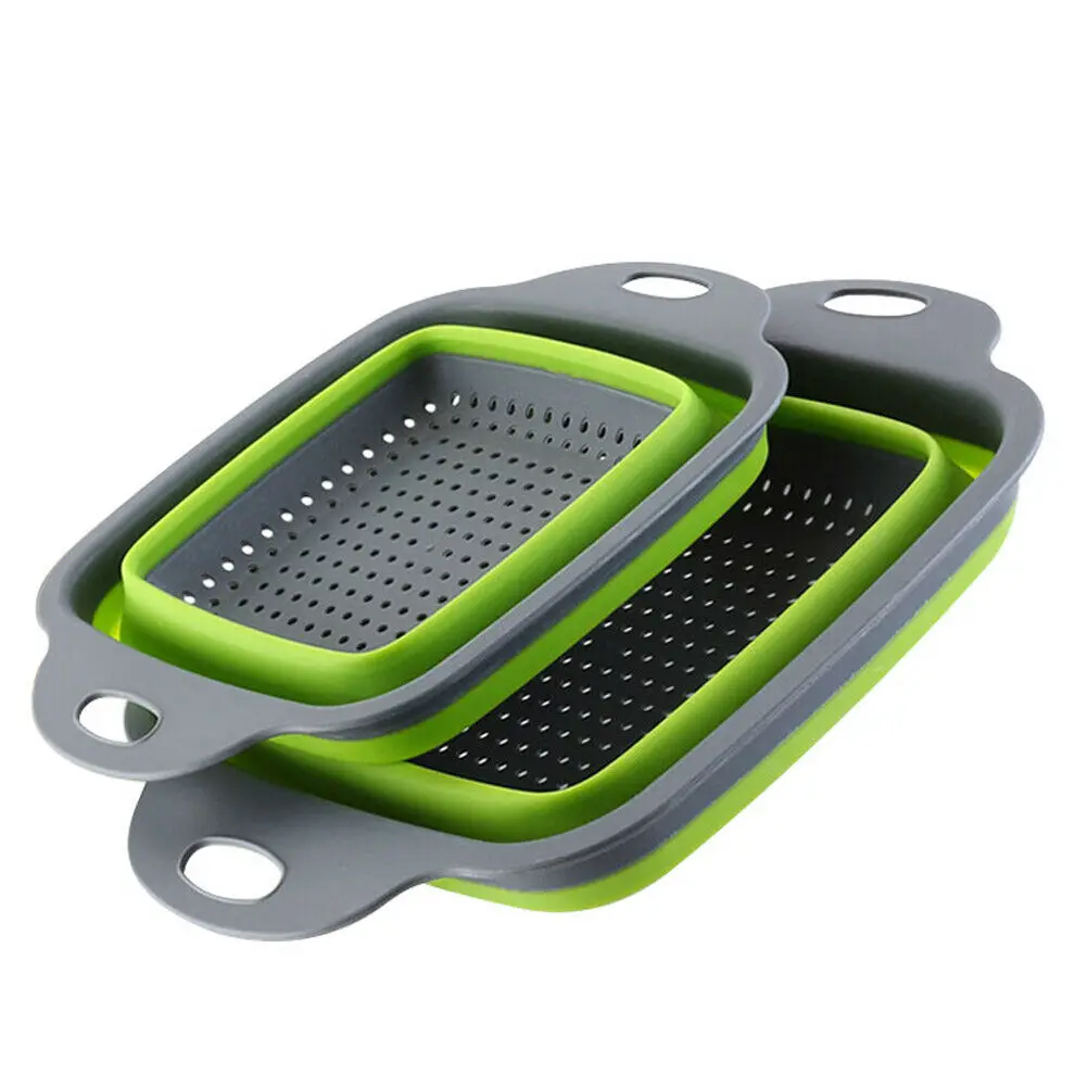 

2pcs/set Foldable Silicone Colander Collapsible Washing Basket Draining Strainer Basket with Handle Kitchen Items Tools