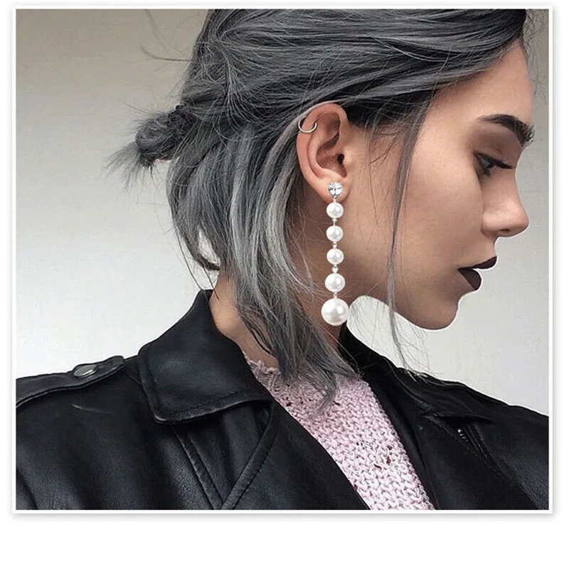 Женские элегантные длинные серьги с большим жемчугом висячие гвоздики