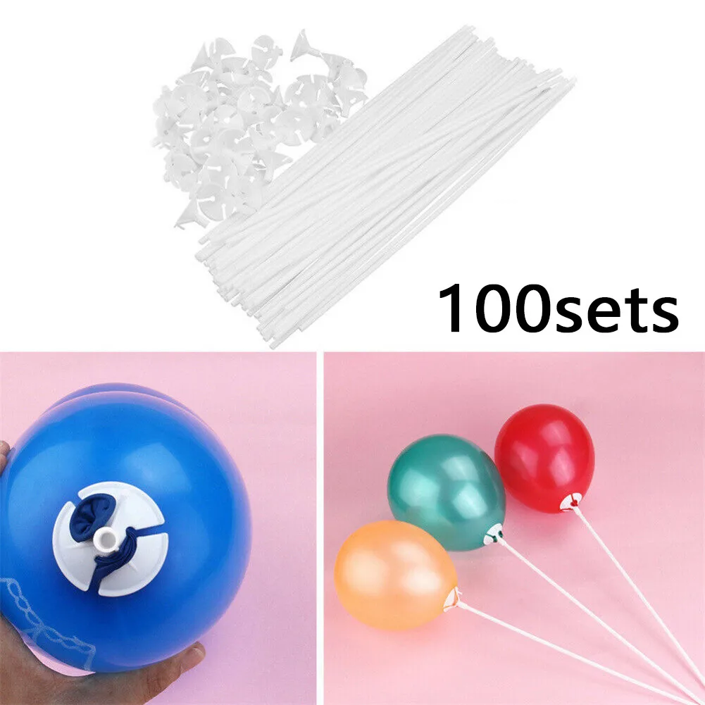 

100Set 30cm Balloon Sticks Set Plastic White Balloon Holder With Separate Cups Reusable For Wedding Party Decoration Supplies
