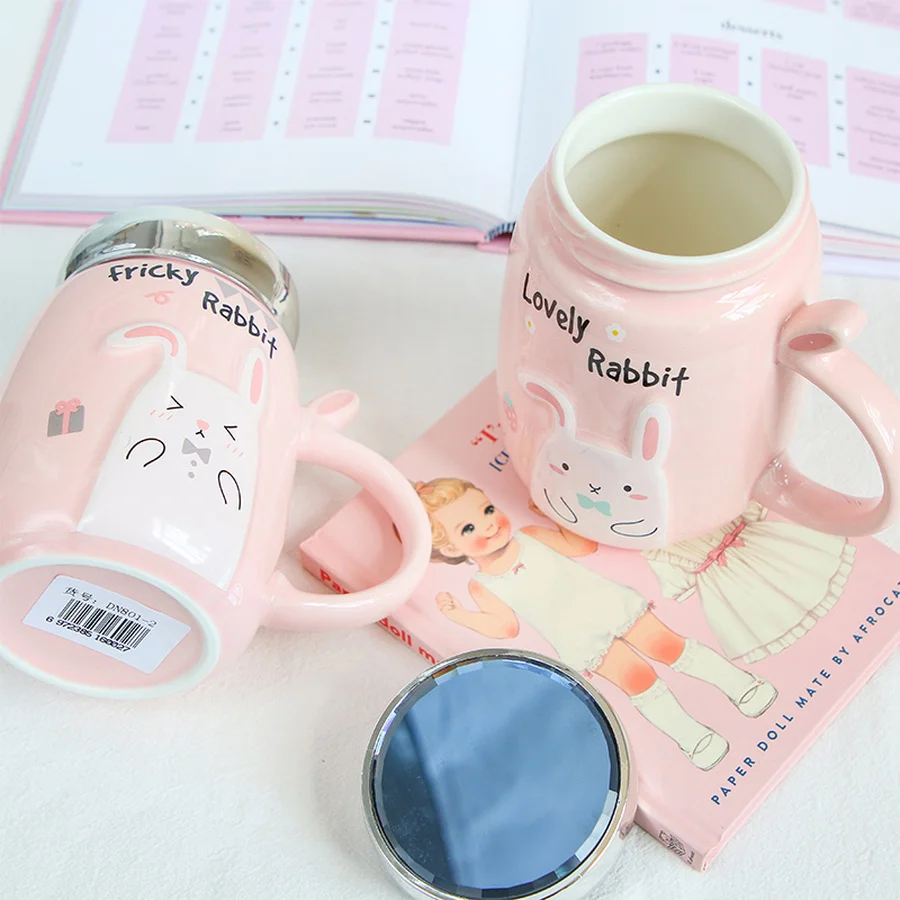 Милая мультяшная кофейная молочная кружка с кроликом большая ложка крышкой